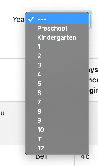 Year Dropdown