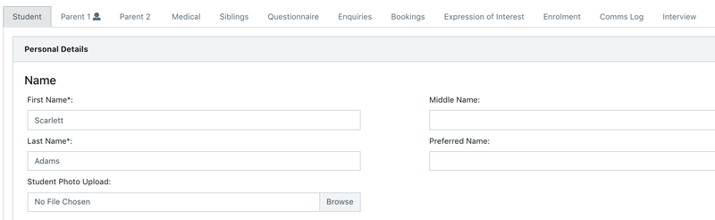 Student Profile Tabs