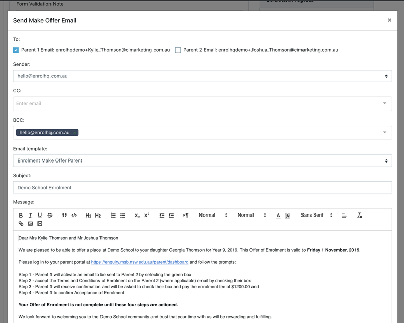 Make Offer of Enrolment